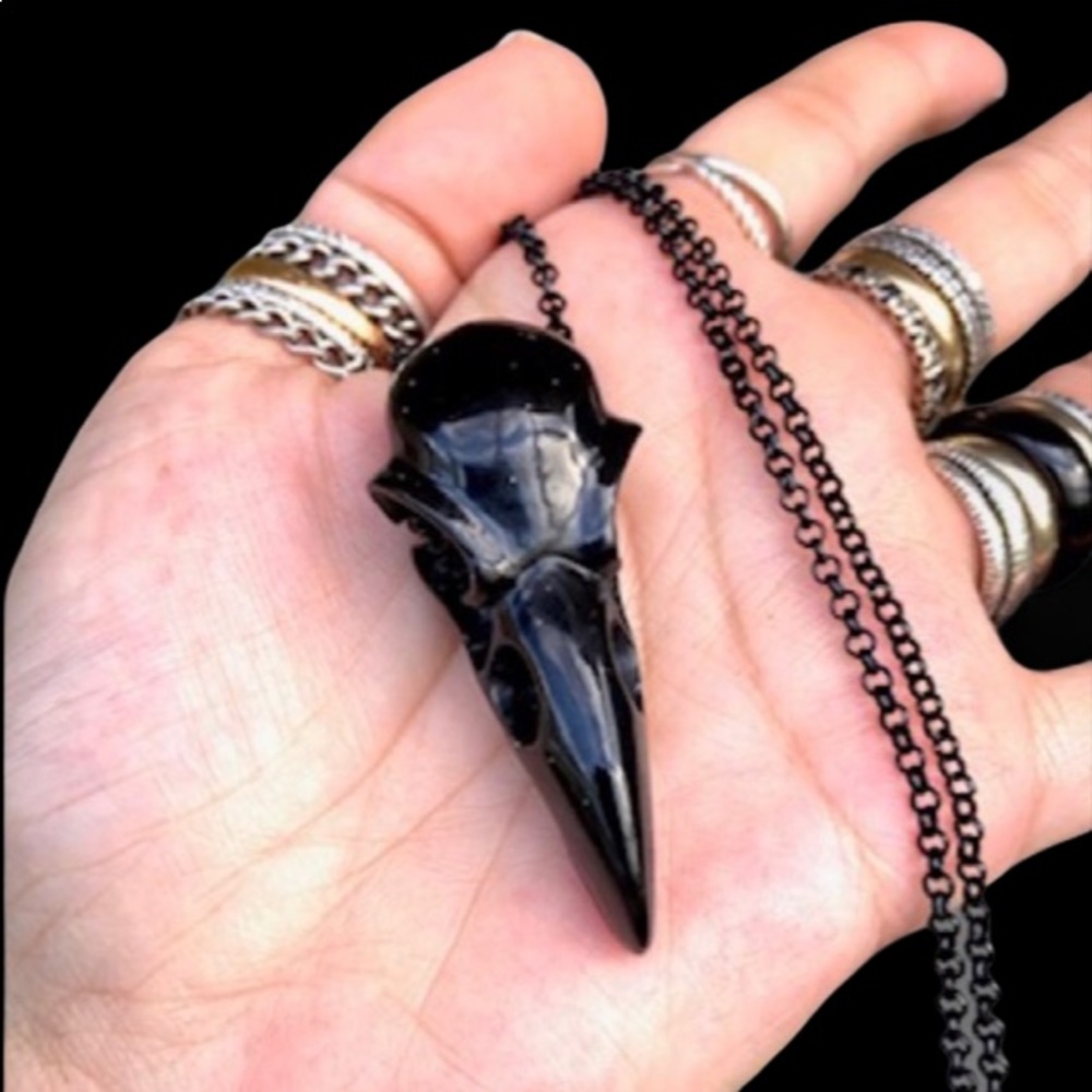 Black stainless steel chain + black raven skull - Picture 5 of 11